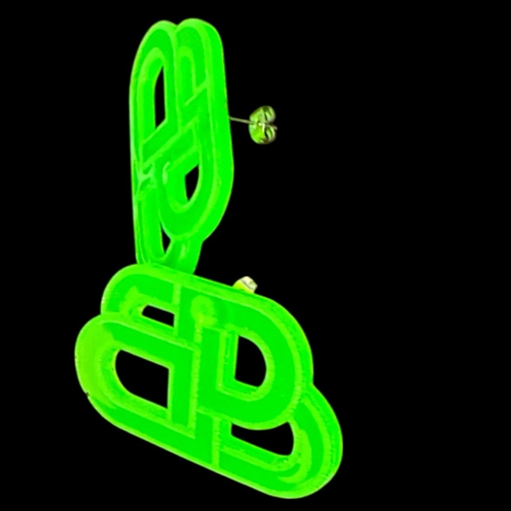 Streetwear Fashion Neon Green BB Earrings - Picture 3 of 12